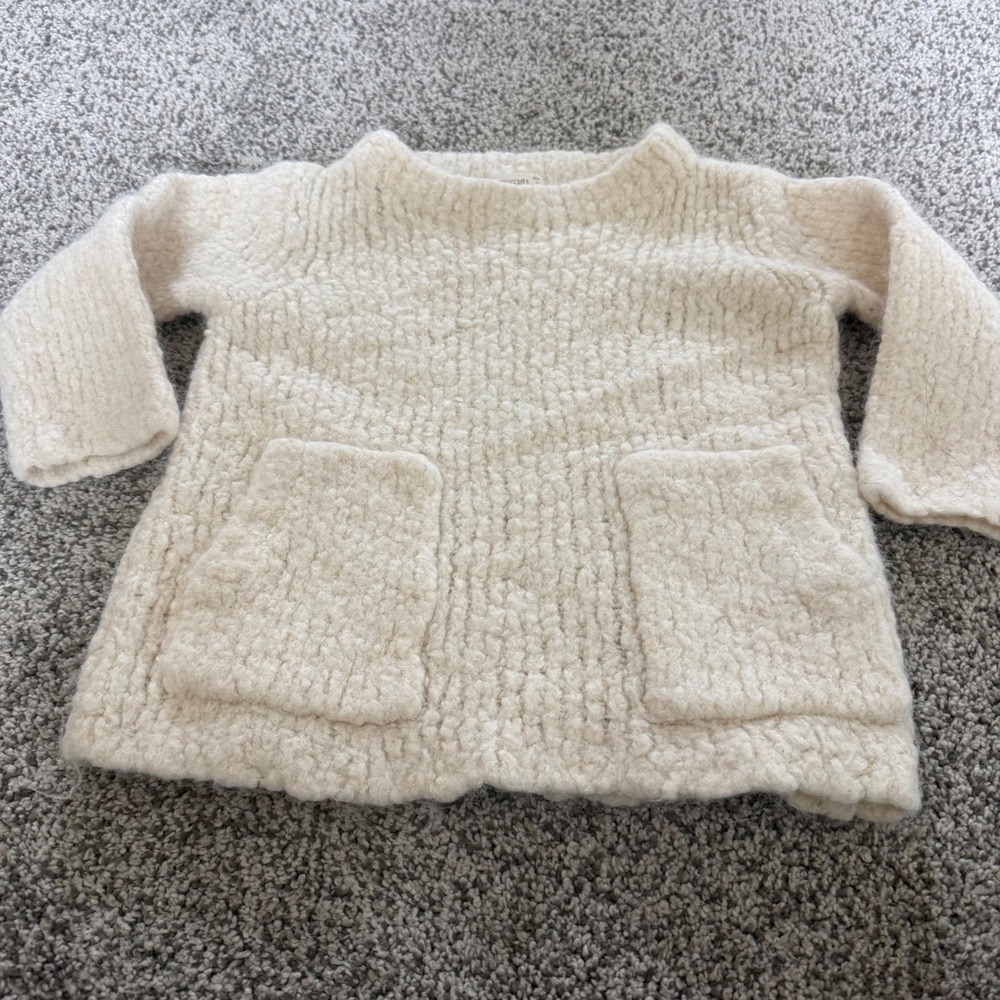 Crewcuts Girls 5 Cream Alpaca Wool Blend‎ Popcorn Knit Sweater Pockets cottage